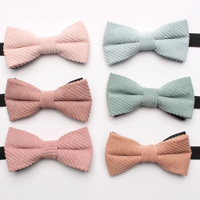 Men's Corduroy Macaron Color Bow Tie