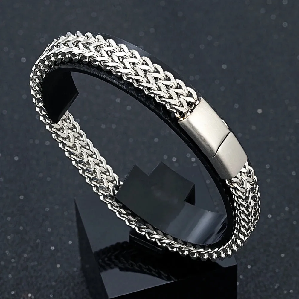 MKENDN 8MM Blue Stainless Steel Curb Chain Bracelet Men Women Chain Bracelets & Bangles Hip Hop Biker Jewelry Gifts