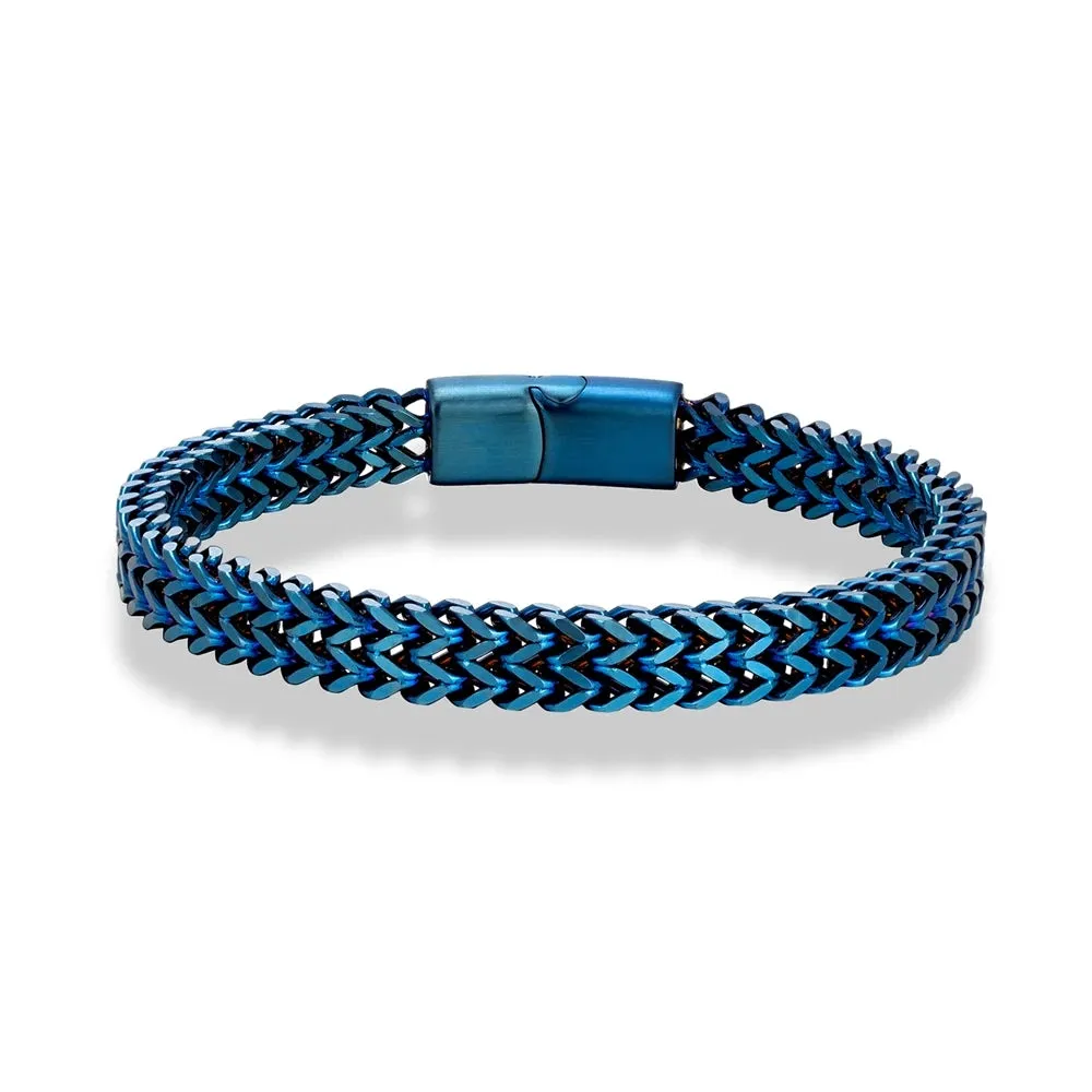 MKENDN 8MM Blue Stainless Steel Curb Chain Bracelet Men Women Chain Bracelets & Bangles Hip Hop Biker Jewelry Gifts