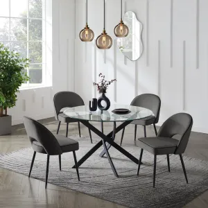 Modena Marble Effect Dining Table & 4 Tiago Chairs, Grey Velvet