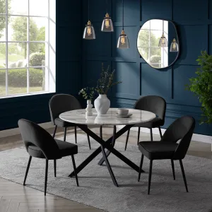 Modena Marble Effect Dining Table & 6 Tiago Chairs, Black Velvet