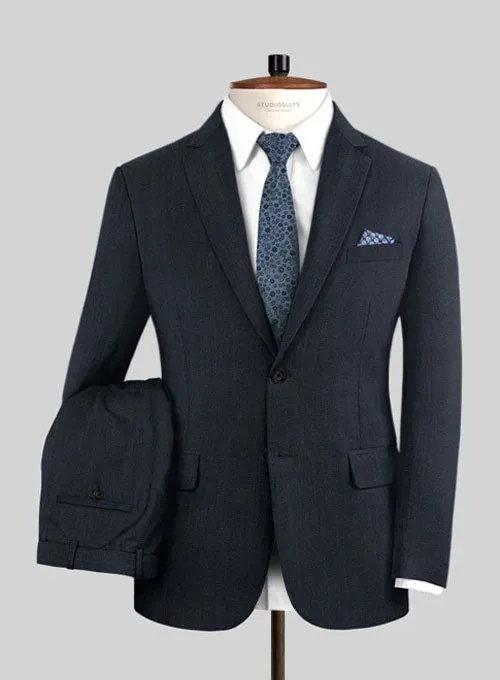 Napolean Self Satin Blue Wool Suit