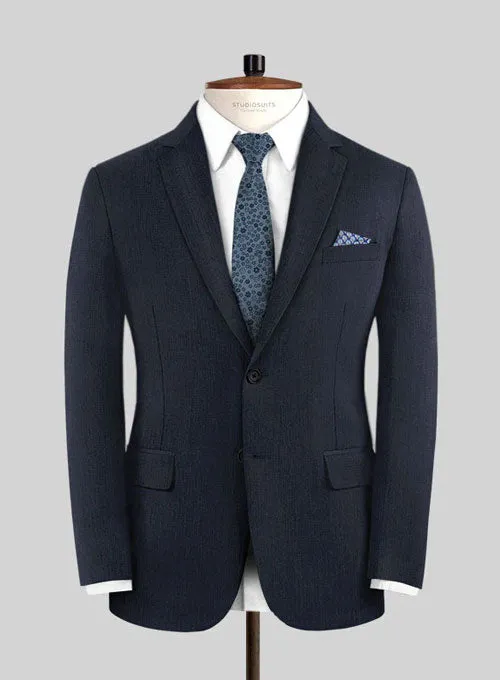 Napolean Self Satin Blue Wool Suit