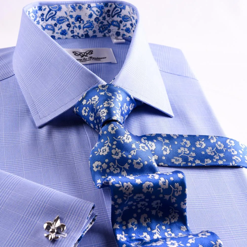 New Arrival Light Blue Checks On Twill Formal Business Dress Shirt With Fashion Inner-Lining