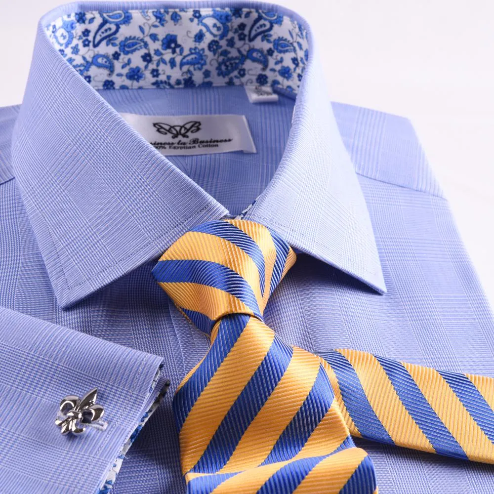 New Arrival Light Blue Checks On Twill Formal Business Dress Shirt With Fashion Inner-Lining