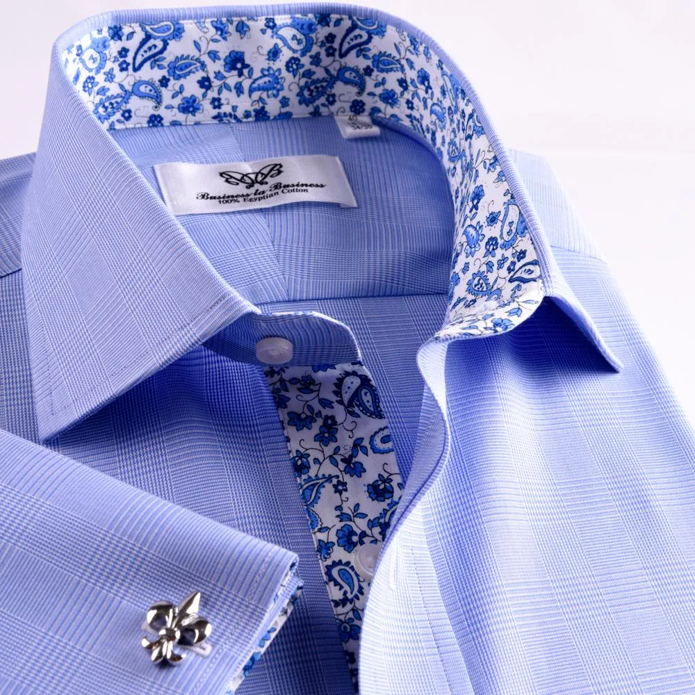 New Arrival Light Blue Checks On Twill Formal Business Dress Shirt With Fashion Inner-Lining