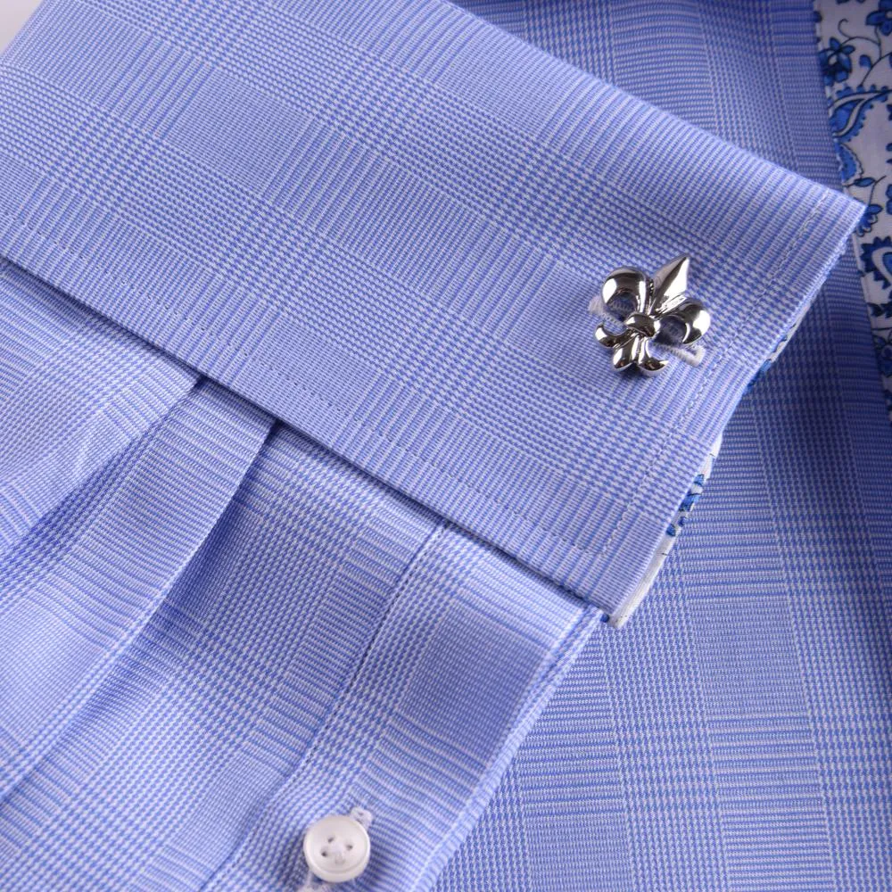 New Arrival Light Blue Checks On Twill Formal Business Dress Shirt With Fashion Inner-Lining