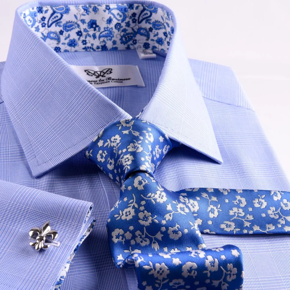 New Arrival Light Blue Checks On Twill Formal Business Dress Shirt With Fashion Inner-Lining