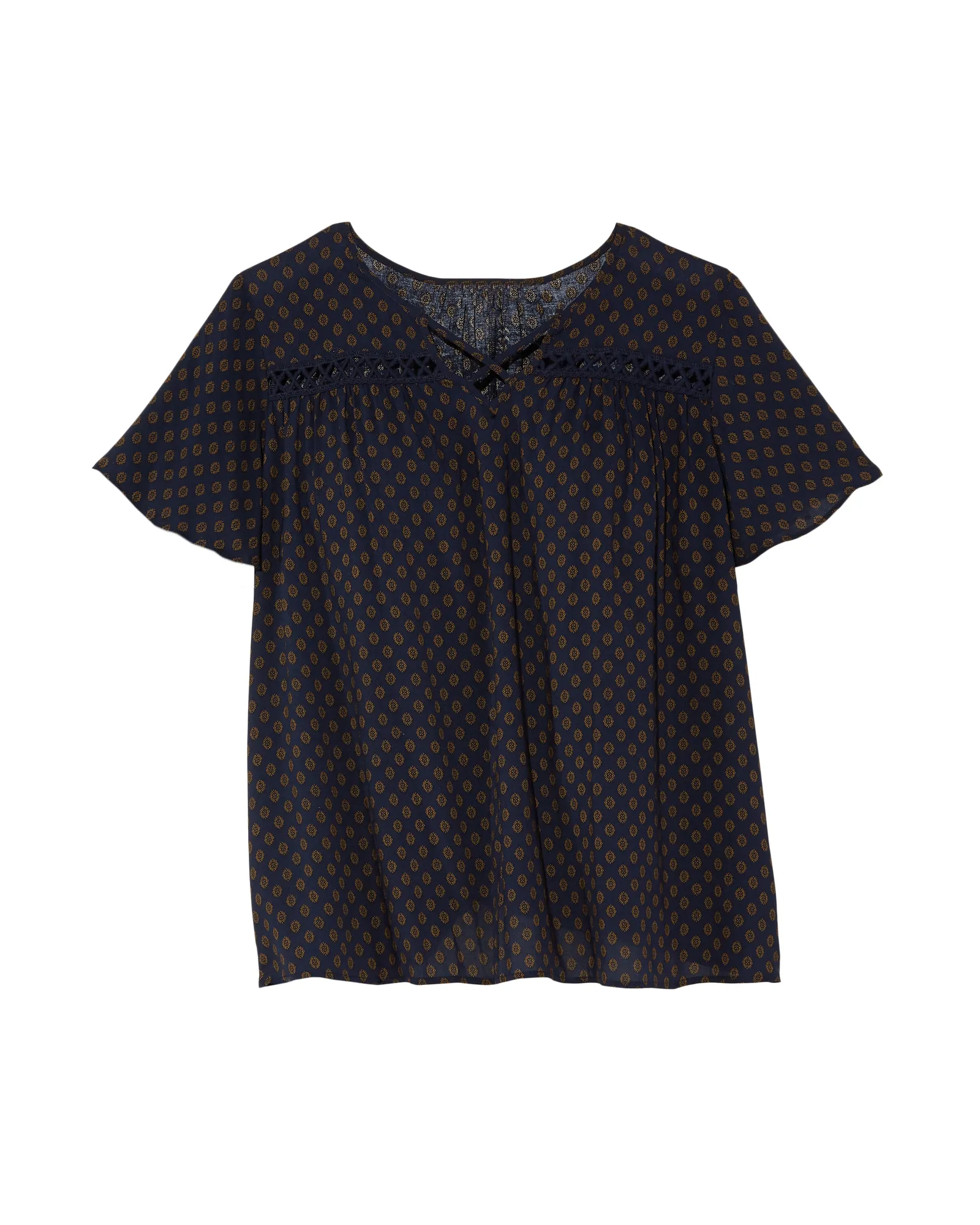 Nikkita Short Sleeve Blouse | Navy / Brown