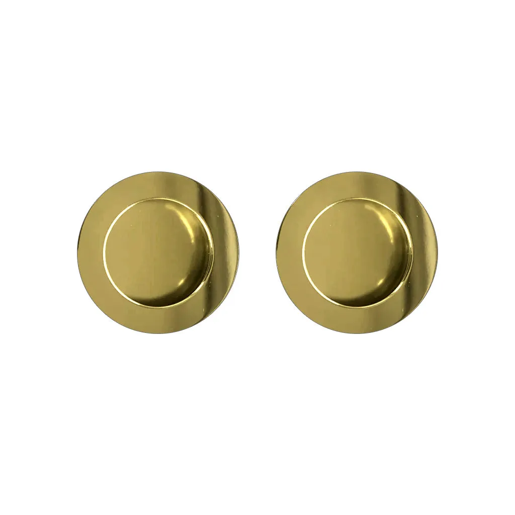 One Pair of Anniston 50mm Sliding Door Round Flush Pulls - Polished Gold Finish