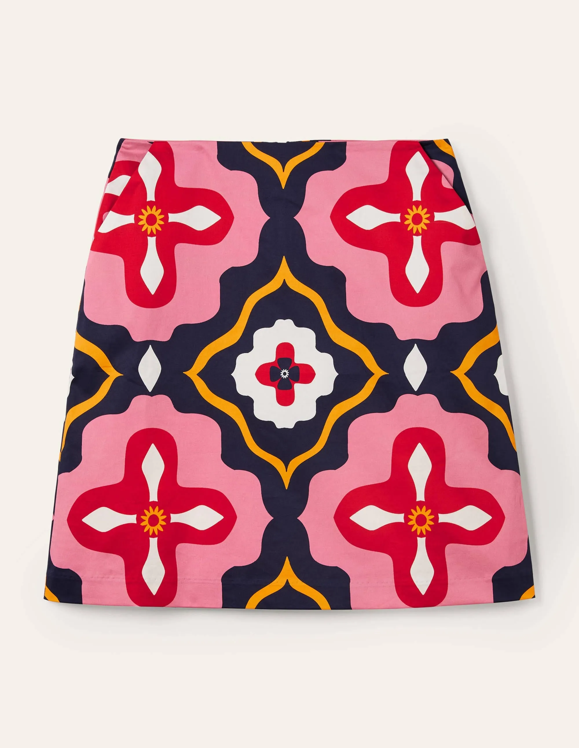 Printed A-line Mini Skirt-French Navy, Moroccan Diamond