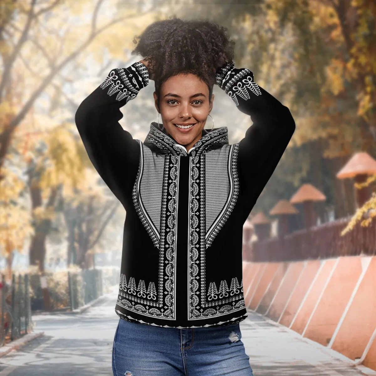 Printed Silver Dashiki All-over Hoodie