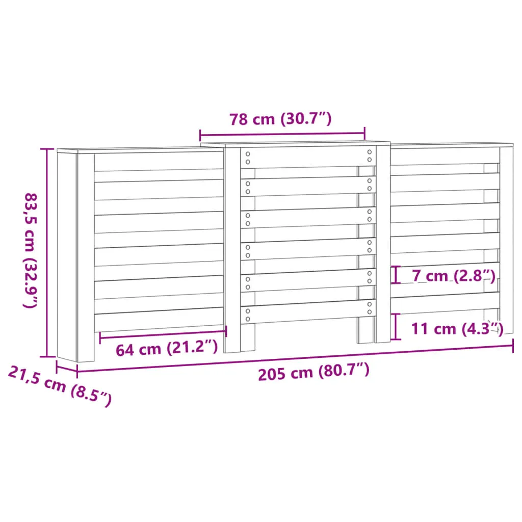 Radiator Cover Concrete Grey 205x21.5x83.5 cm Engineered Wood