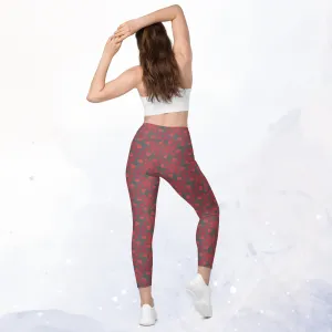 Red Grey Sexy Leggings with Pockets