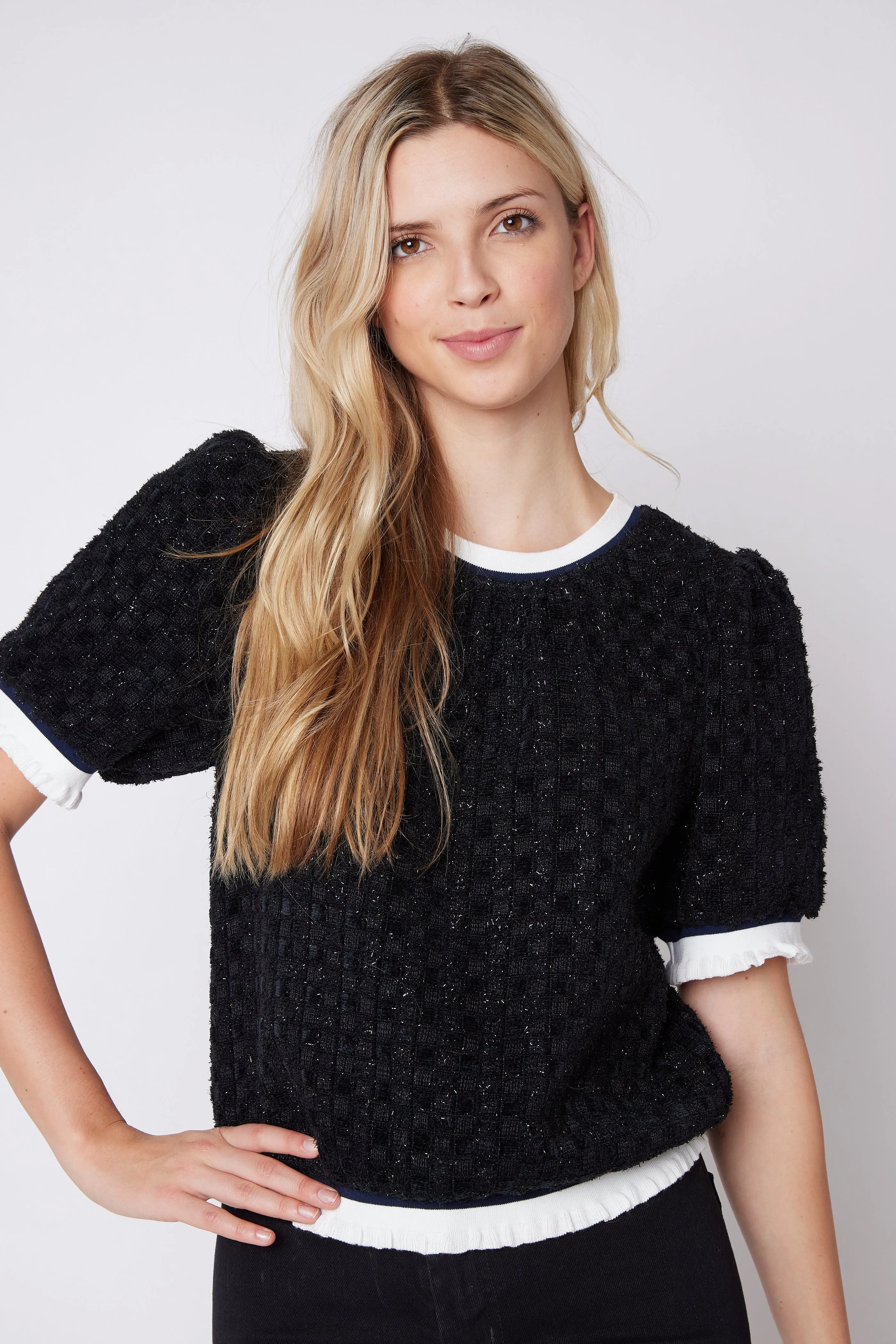 SALE - Miah Tweed Puff Sleeve Top