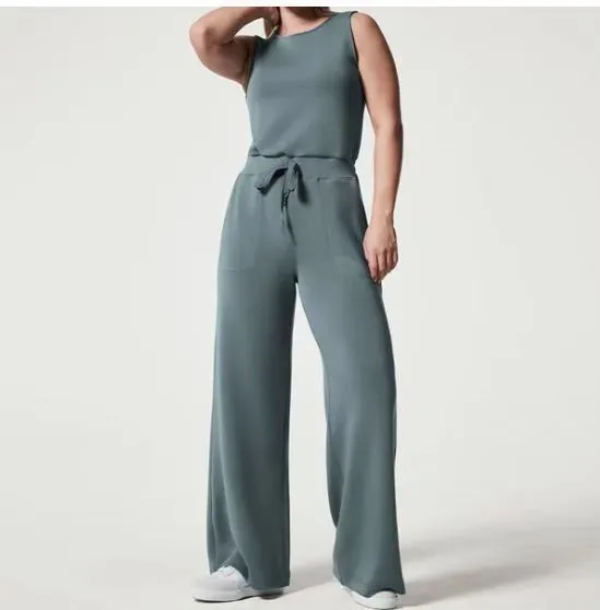 Solid Color Jumpsuit Sleeveless Tops Tie Elastic Pants Romper