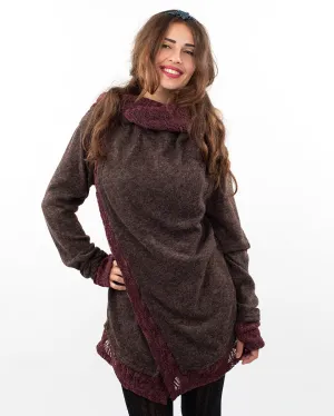 Solstice Crochet Lace Hooded Cardigan Jacket Brown/Wine