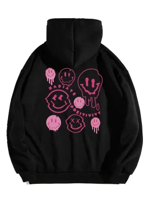 SXV  'DRIPPY SMILE PINK’ Printed Cool Aesthetic Sweatshirt Hoodie