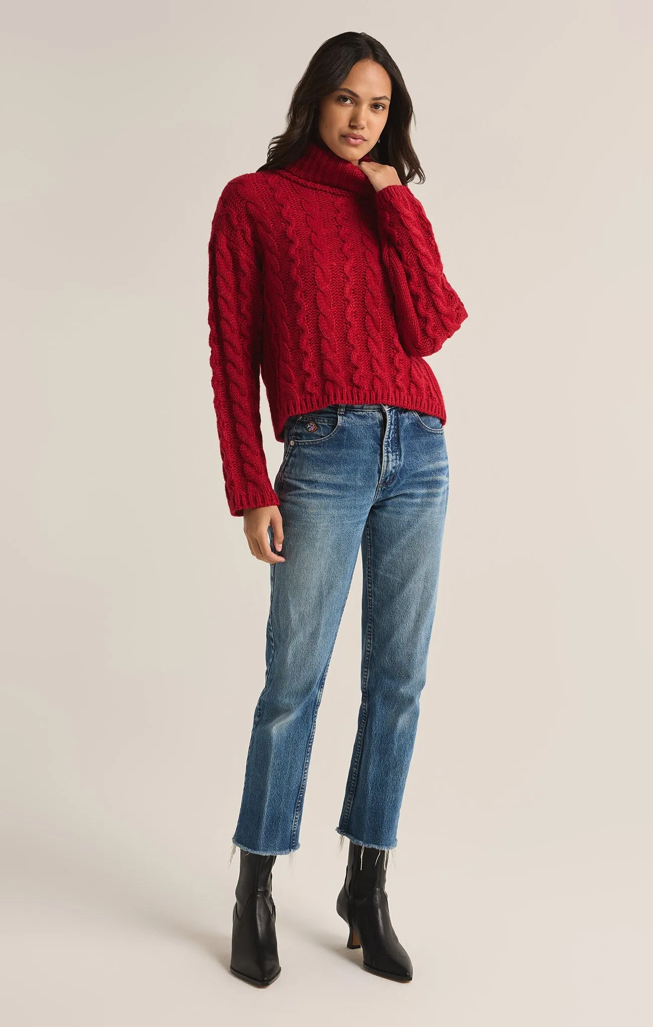 Tied To You Cable Knit Turtleneck Sweater