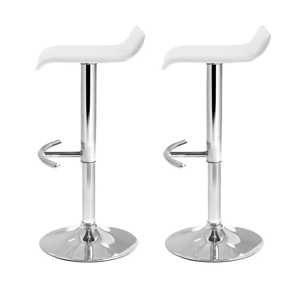 Two Bar Stools Adjustable Gas Lift Chairs White