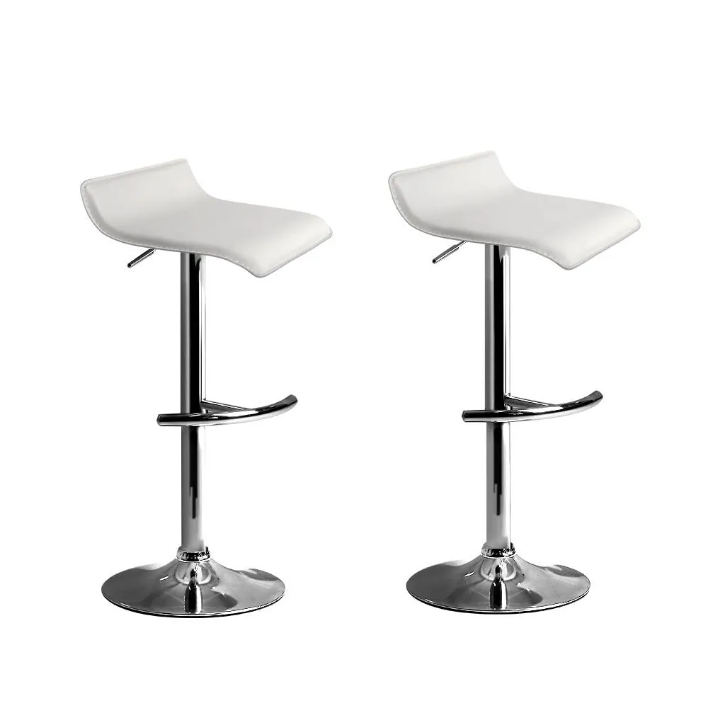 Two Bar Stools Adjustable Gas Lift Chairs White