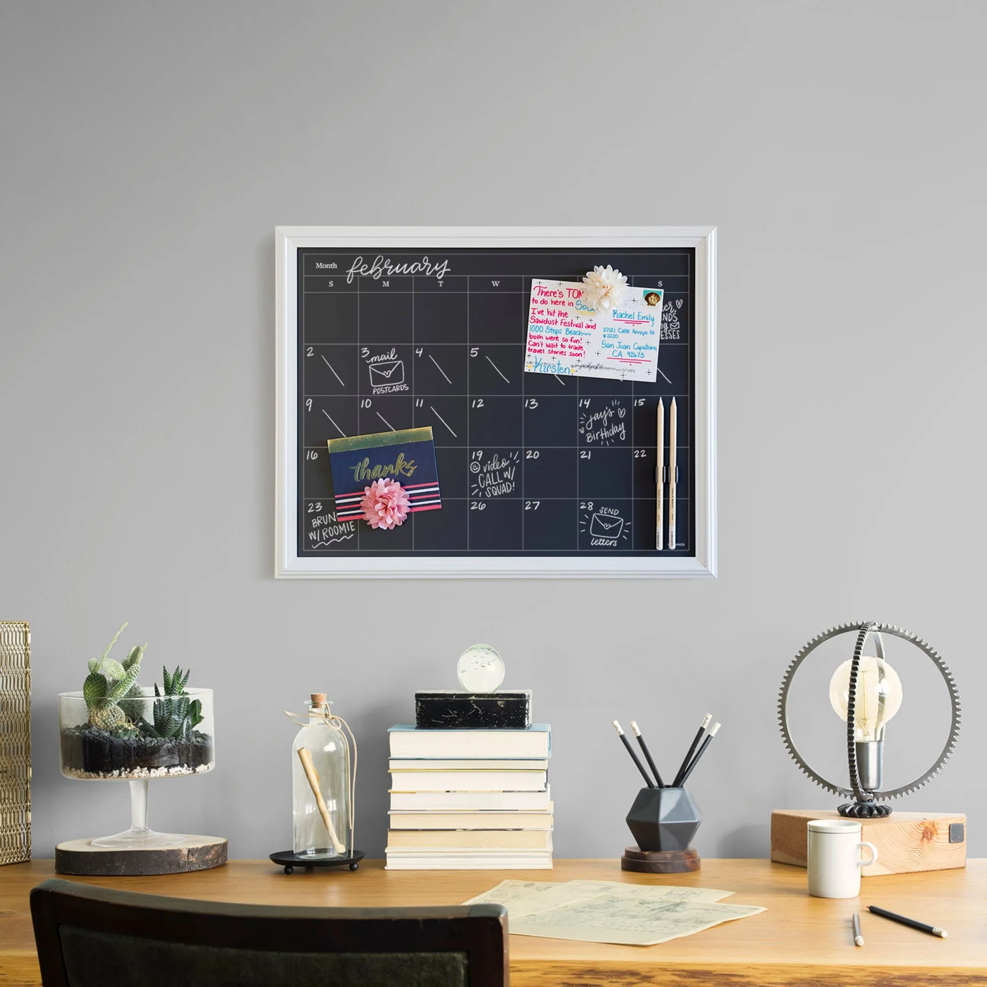 U Brands Farmhouse Chalkboard Monthly Calendar Black