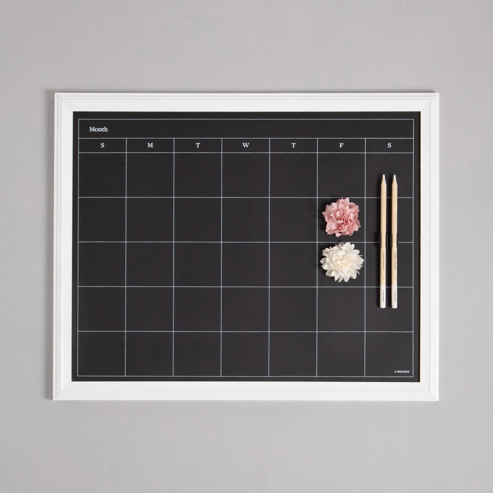 U Brands Farmhouse Chalkboard Monthly Calendar Black