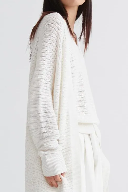 White Knitted Crochet Oversized Cardigan