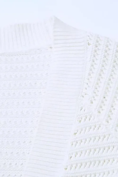 White Knitted Crochet Oversized Cardigan