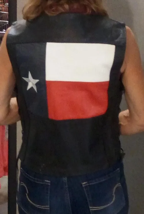 Women's Leather Vest with Texas Flag Patch on Back