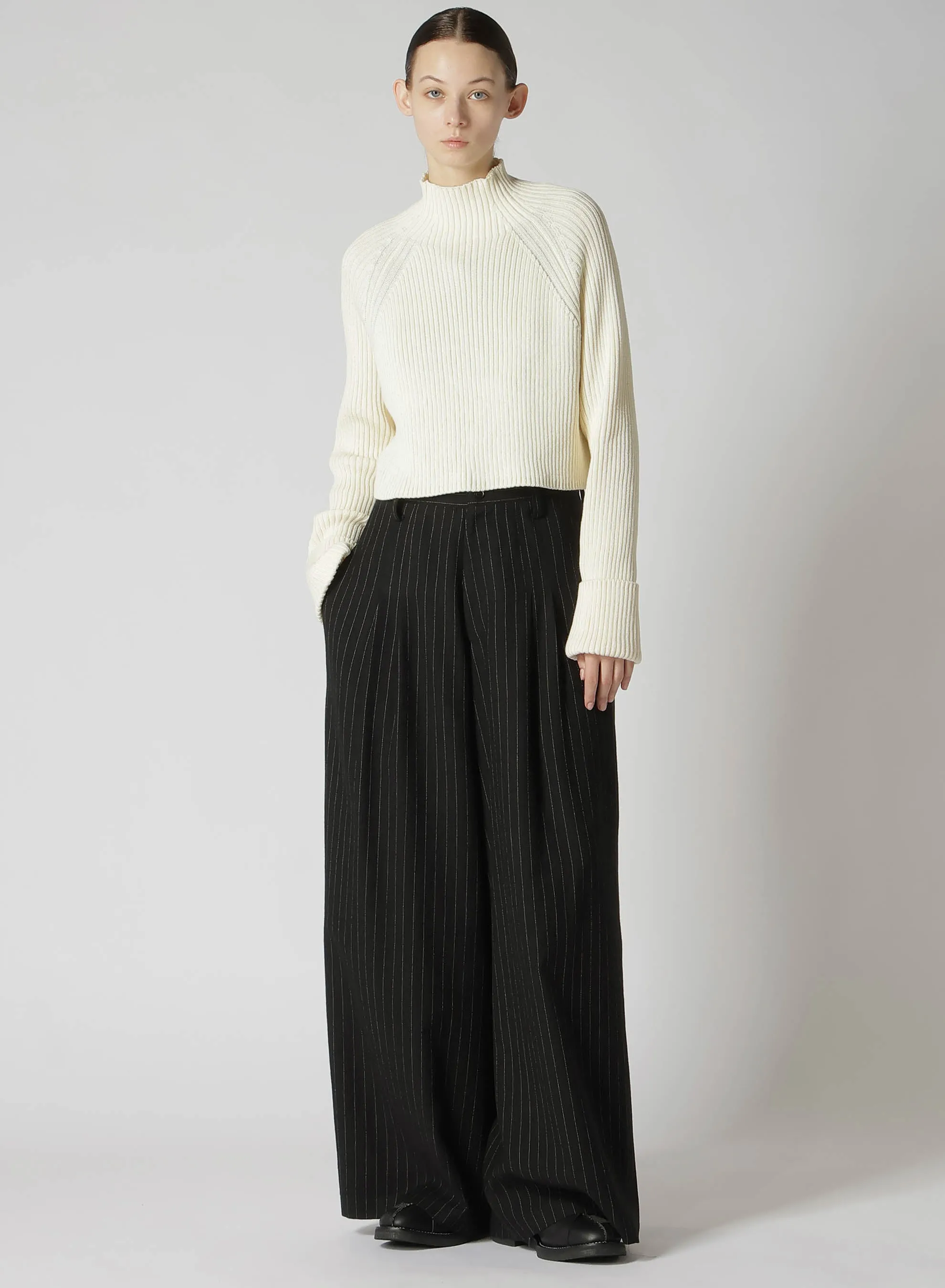 WOOL STRIPE DOUBLE TUCK WIDE PANTS