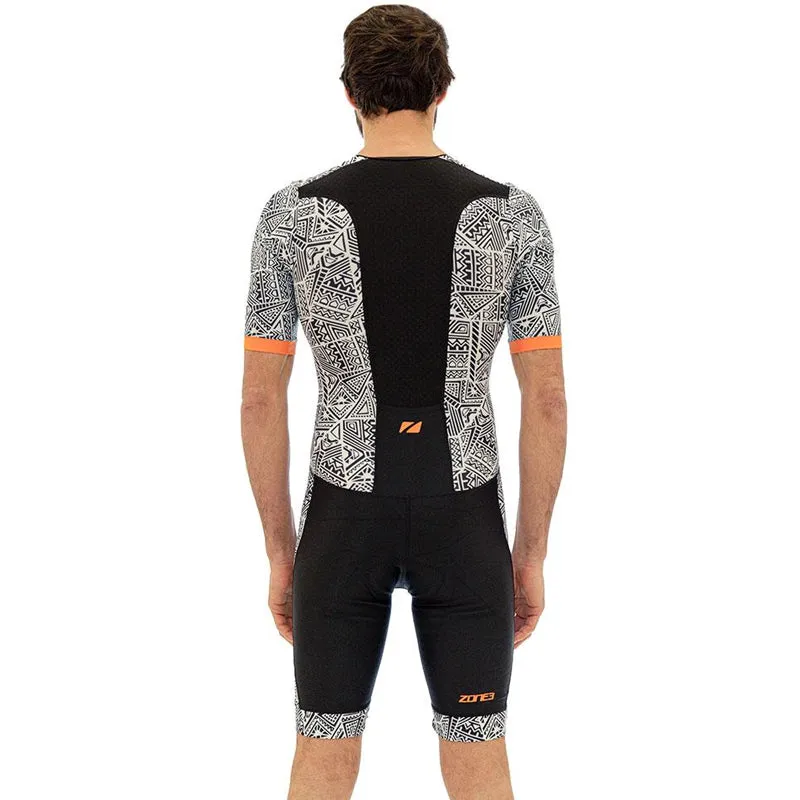 Zone3 - Men's Activate  Kona Speed Short Sleeve Full Zip Trisuit - Black/White