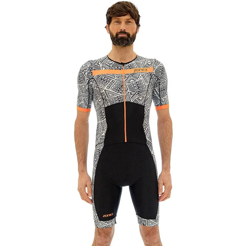 Zone3 - Men's Activate  Kona Speed Short Sleeve Full Zip Trisuit - Black/White